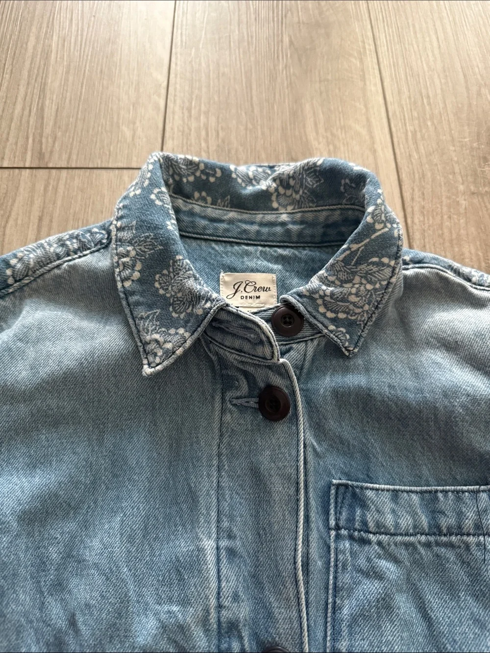 J.Crew Women’s denim chore jacket paisley bandana pattern button down XS